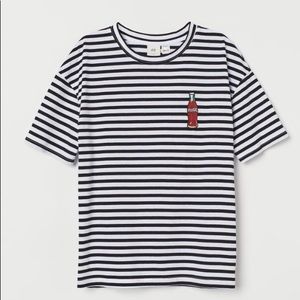 Striped tee shirt with coca cola embroidery